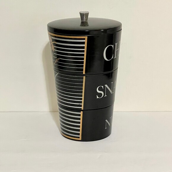 Vintage Nesting Stacking Tower Snacks Chips Nuts Server Black 1960s - Picture 6 of 7